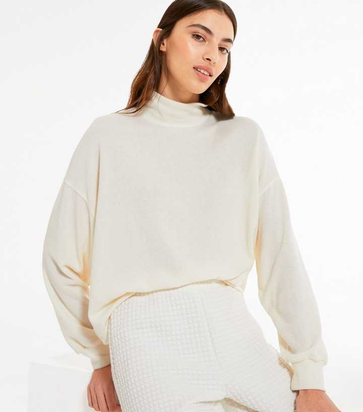 Off White Brushed Fine Knit High Neck Jumper