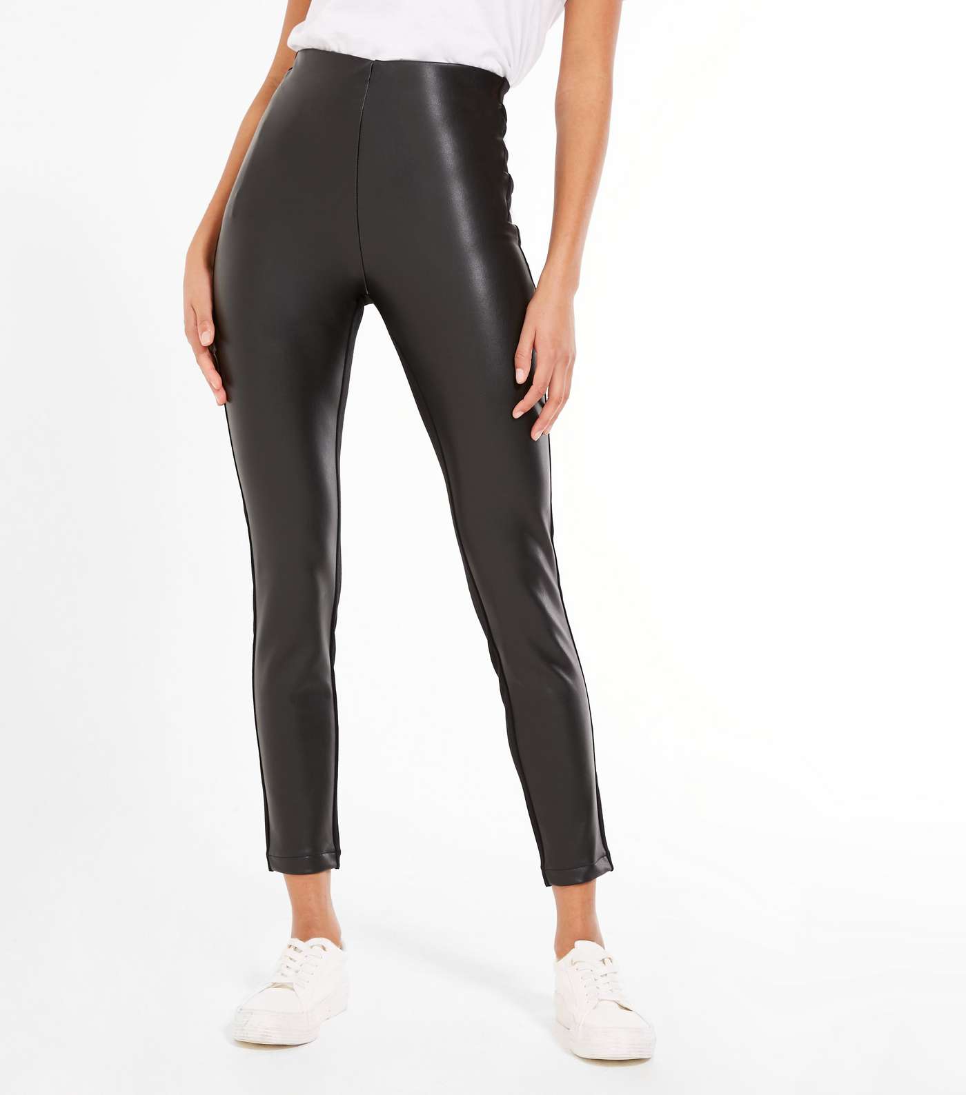 Black Leather-Look and Jersey Leggings  Image 2