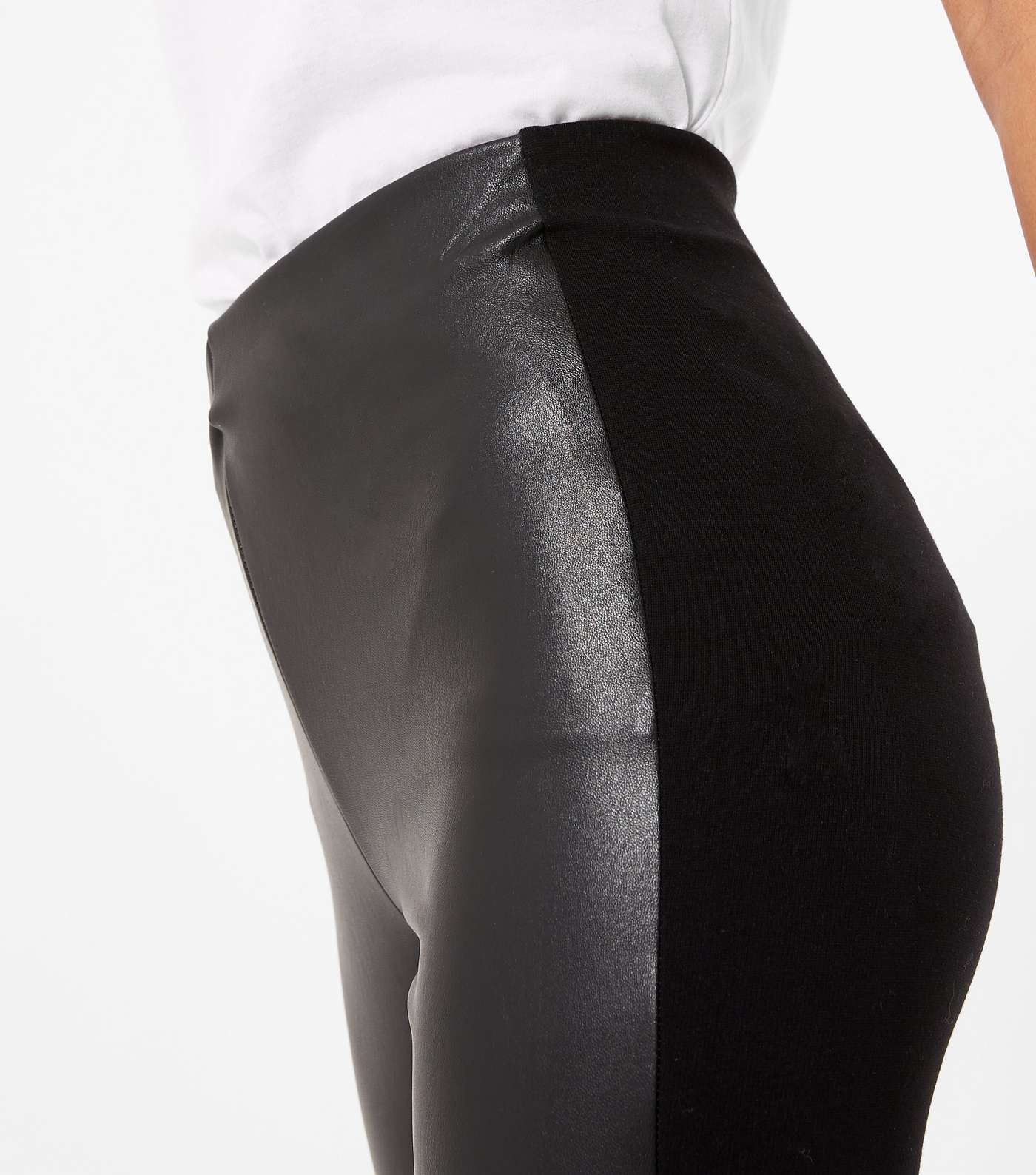 Black Leather-Look and Jersey Leggings  Image 4