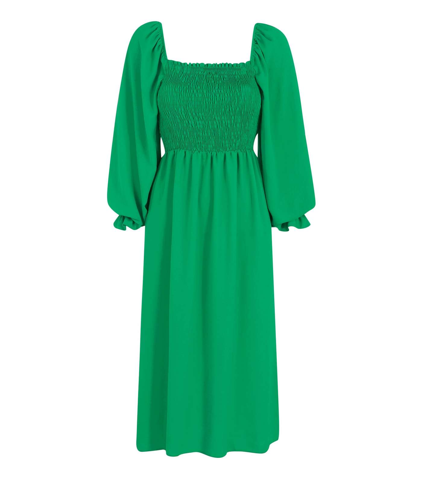 Green Shirred Square Neck Midi Dress  Image 6