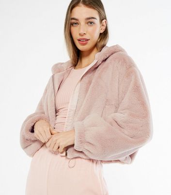 pink faux fur hoodie