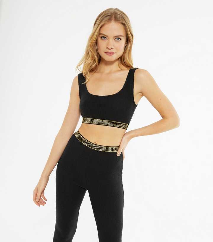 Black Ribbed Glitter Elastic Crop Top