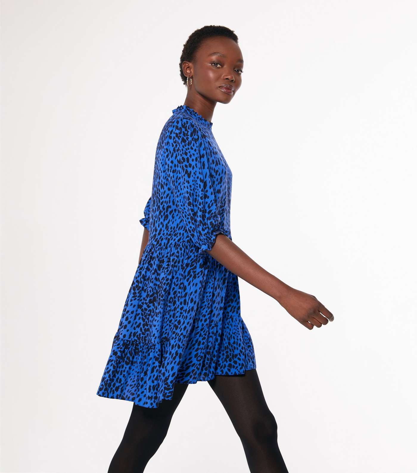 Blue Leopard Print Tiered Smock Dress Image 2