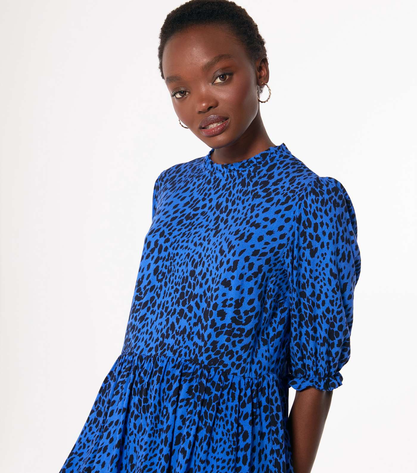 Blue Leopard Print Tiered Smock Dress Image 4