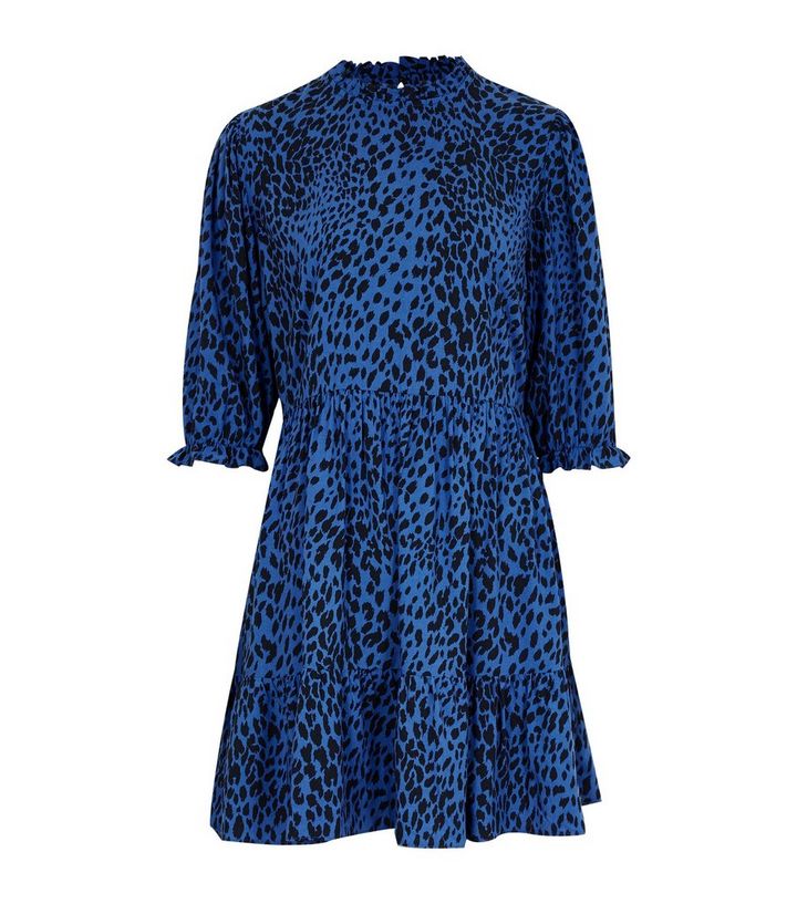 Blue Leopard Print Tiered Smock Dress | New Look