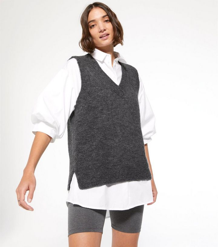 Dark Grey V Neck Vest Jumper New Look