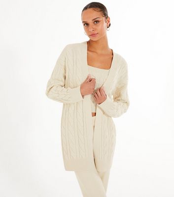 new look off white cable knit cardigan