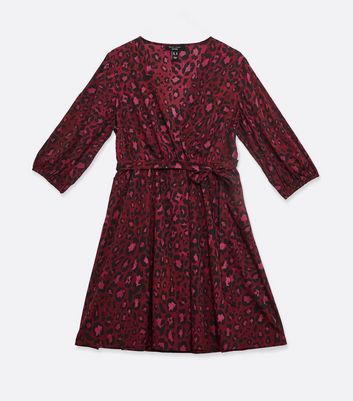 Image of Curves Plum Leopard Print Wrap Dress New Look