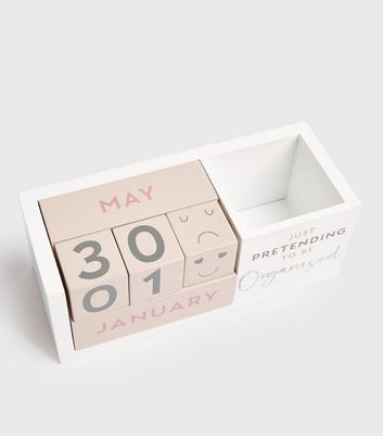 Image of White Wooden Calendar Blocks New Look