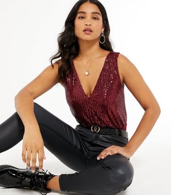 new look burgundy bodysuit