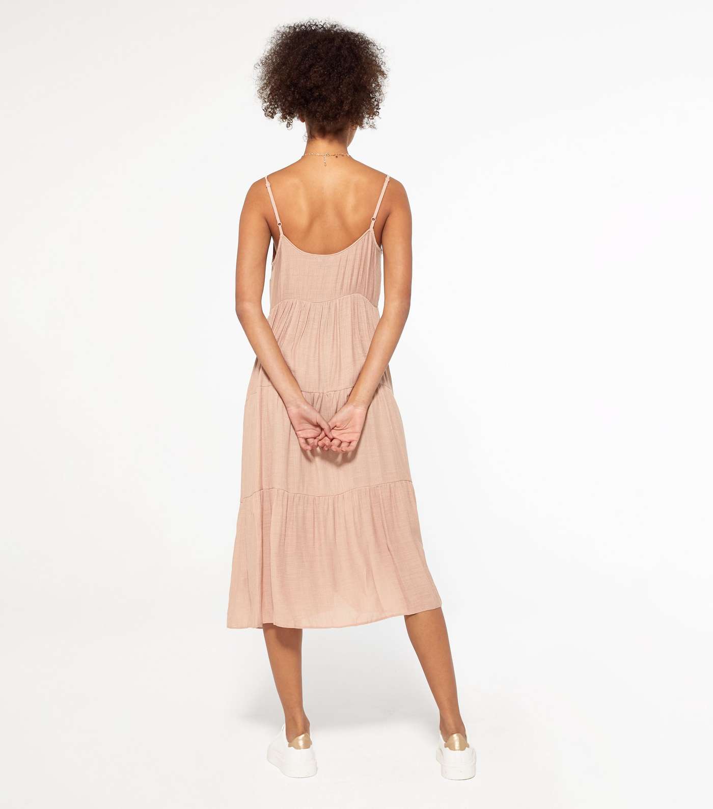 Pink Strappy Tiered Midi Dress Image 3