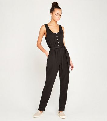 Image of Apricot Black Button Tie Waist Jumpsuit New Look