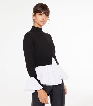 Black High Neck 2 in 1 Poplin Shirt 