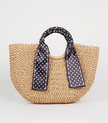 Stone Straw Effect Spot Handle Basket Bag | New Look