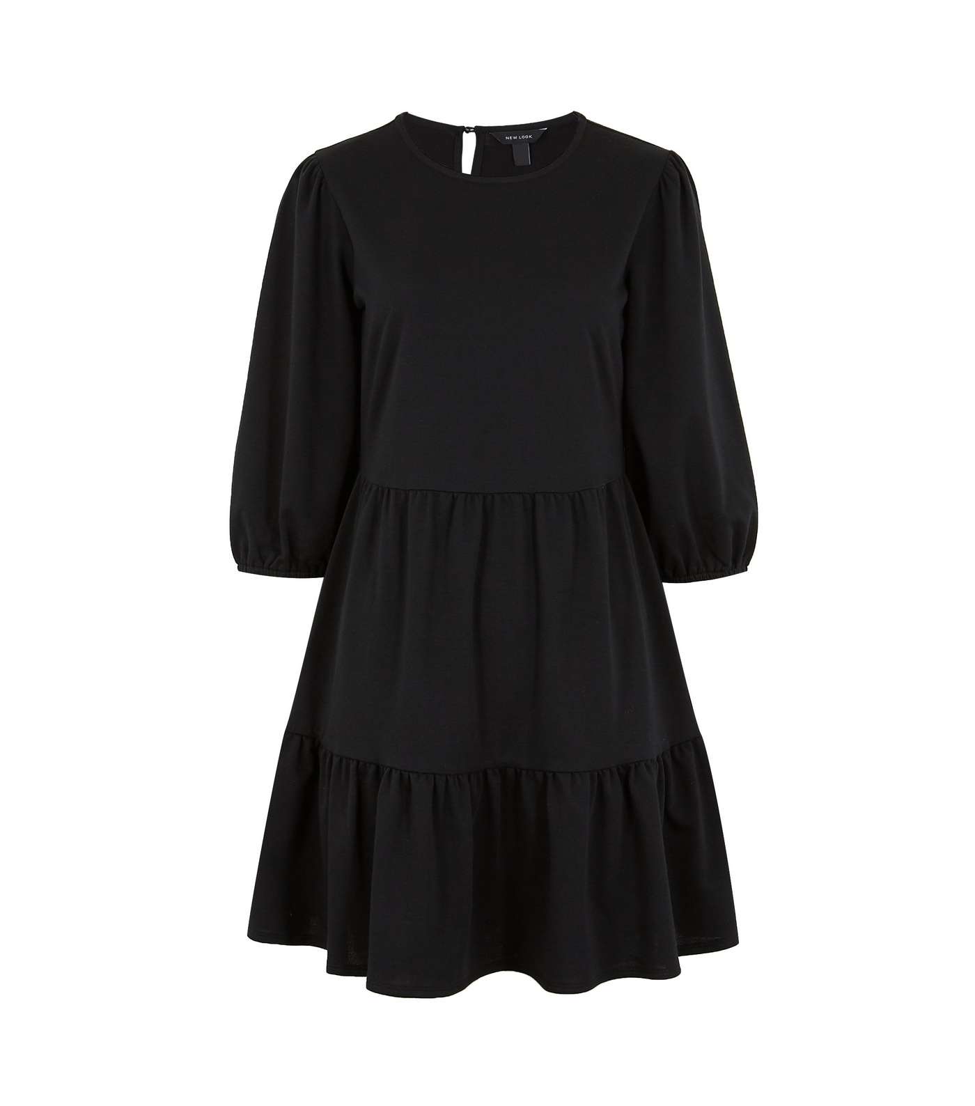 Black Jersey Tiered Mini Smock Dress Image 5