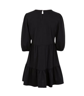 Image of Black Jersey Tiered Mini Smock Dress New Look