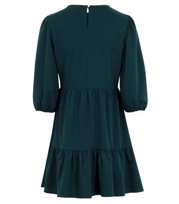 Image of Dark Green Jersey Tiered Mini Smock Dress New Look