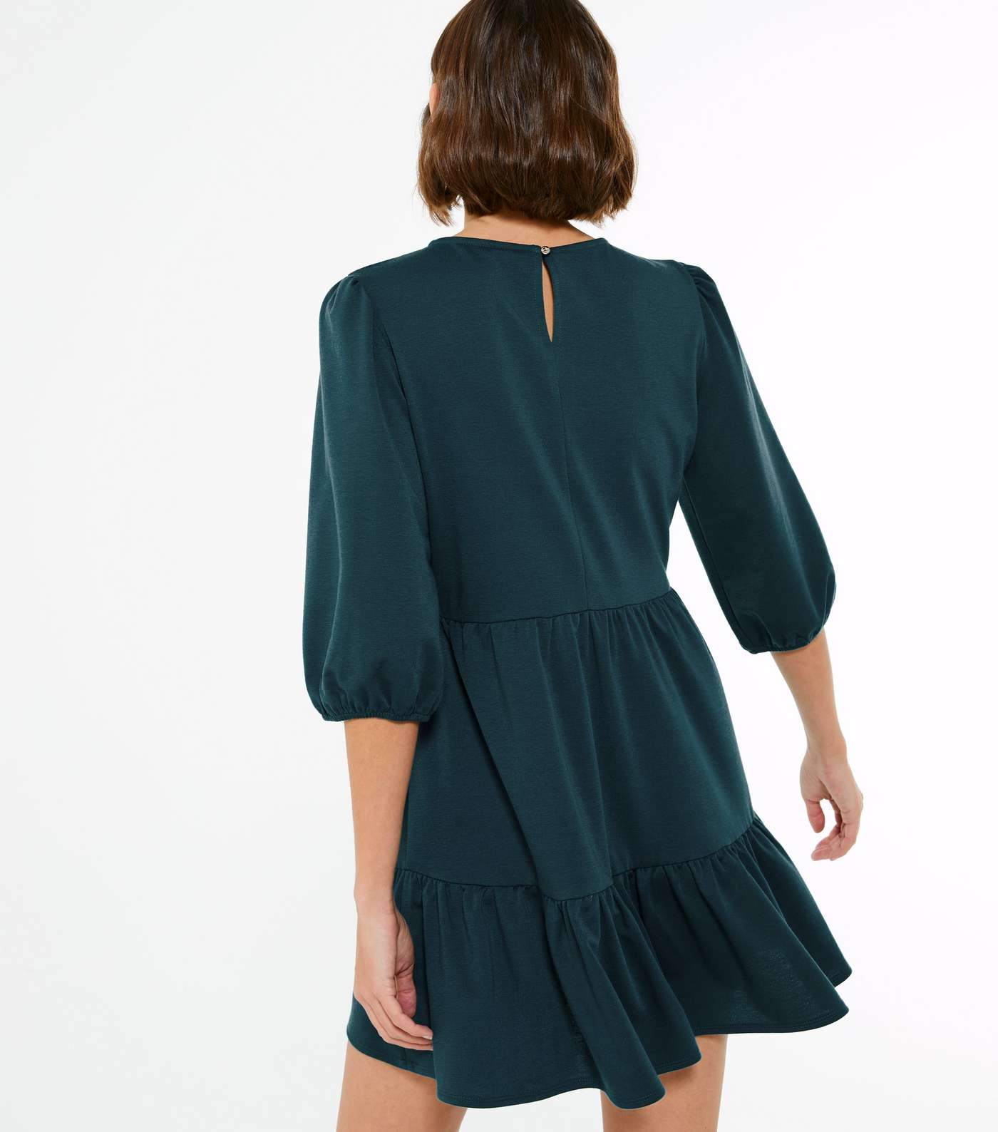 Dark Green Jersey Tiered Mini Smock Dress Image 3