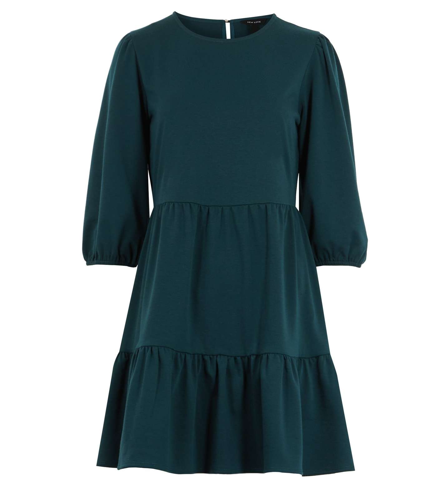 Dark Green Jersey Tiered Mini Smock Dress Image 5