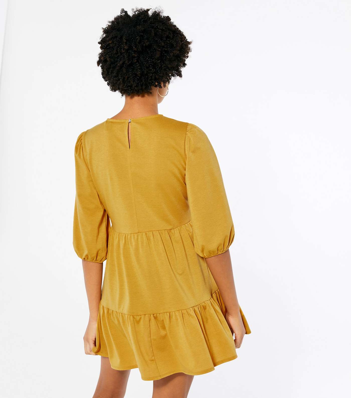 Mustard Jersey Tiered Mini Smock Dress Image 3