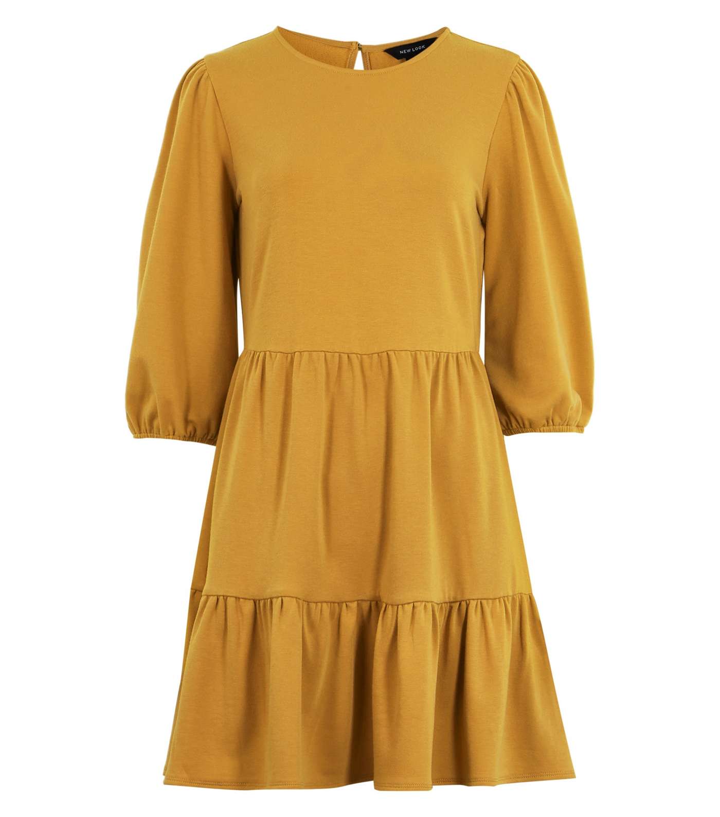 Mustard Jersey Tiered Mini Smock Dress Image 5
