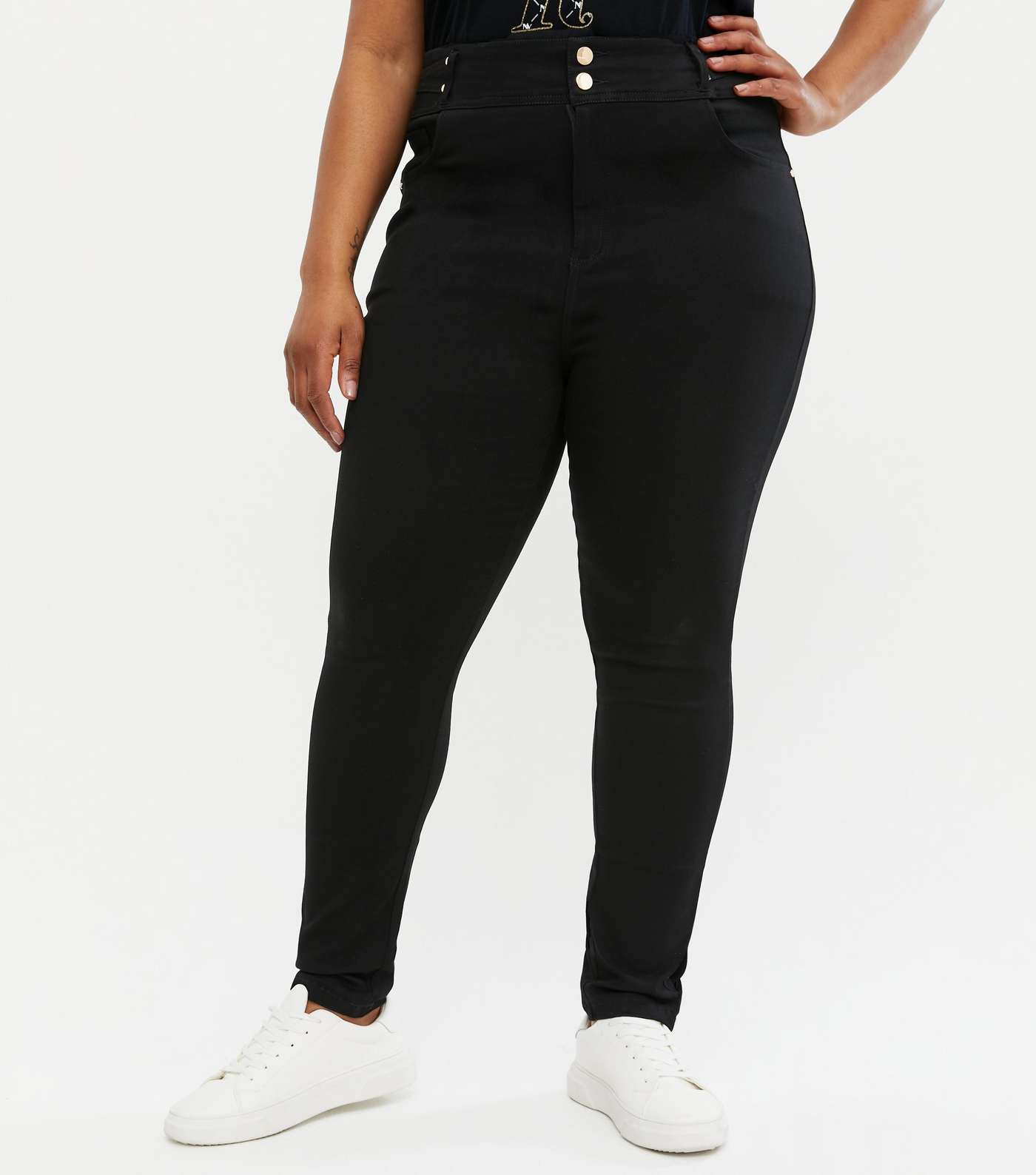 Blue Vanilla Curves Black Double Button Skinny Jeans Image 2