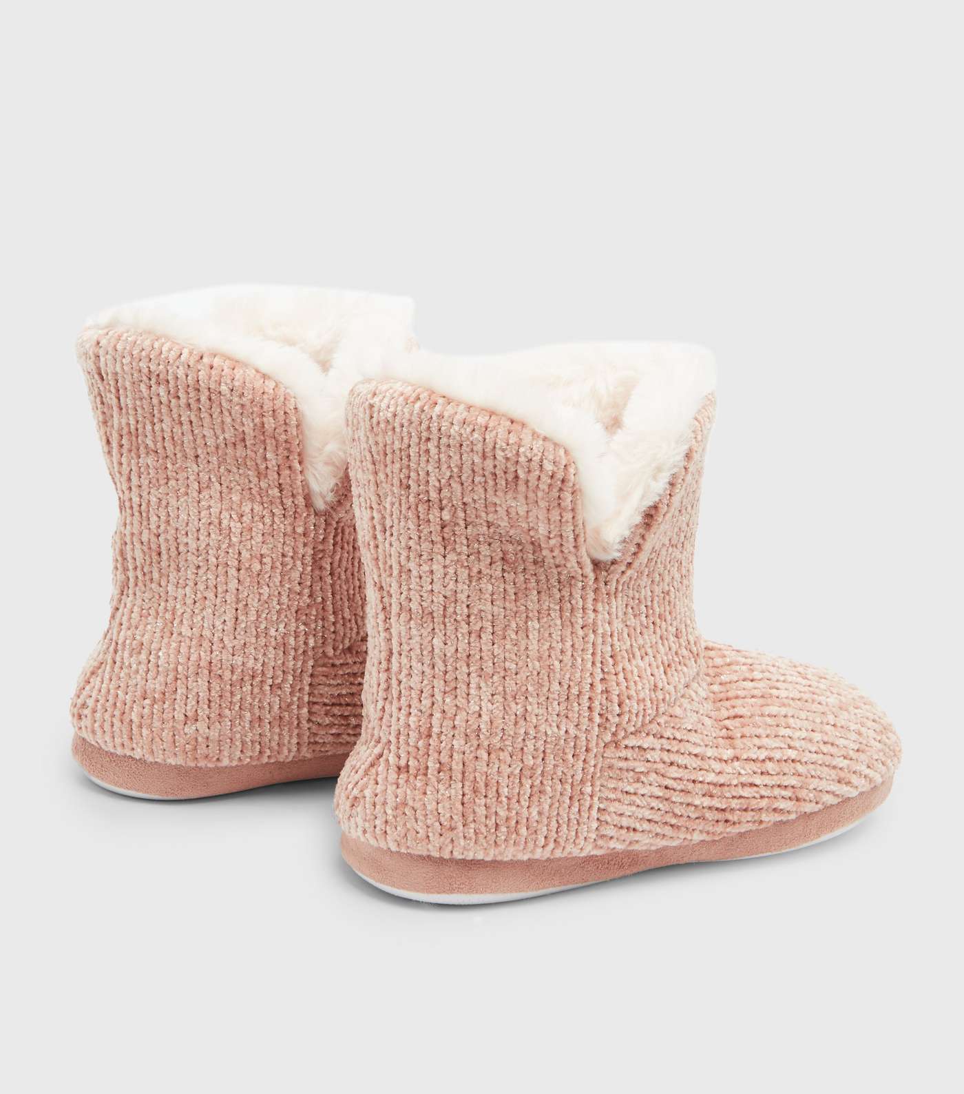Pink Chenille Faux Fur Lined Boot Slippers Image 4