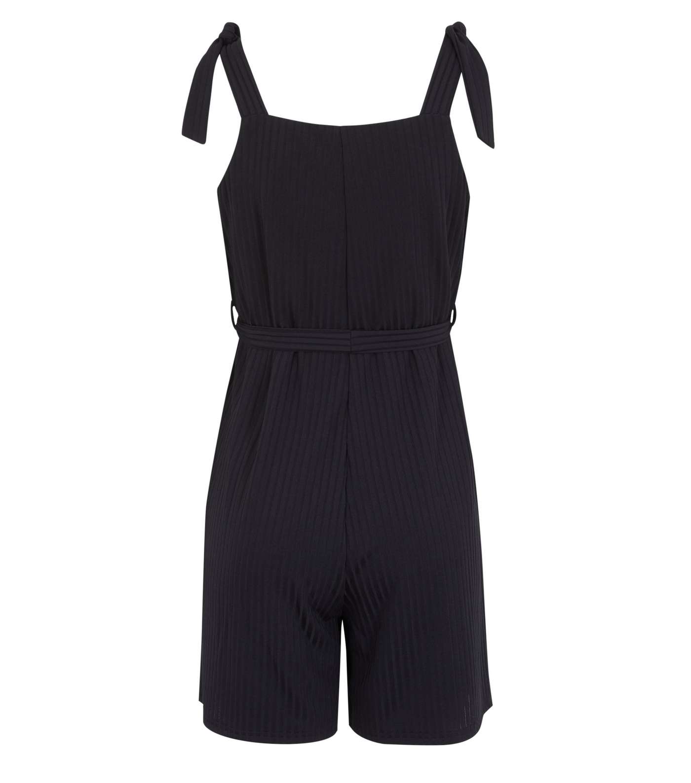 Tall Black Ribbed Jersey Tie Waist Playsuit Image 2