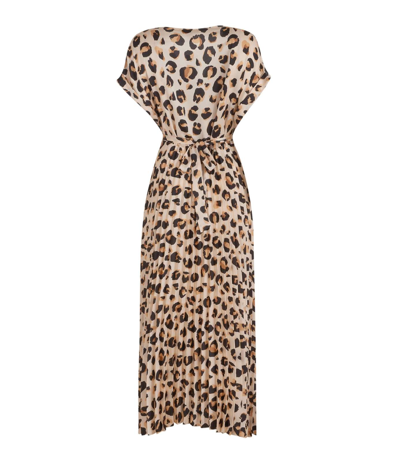 Off White Pleated Satin Leopard Belted Midi Dress Image 2