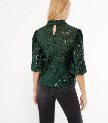 sequin puff sleeve top