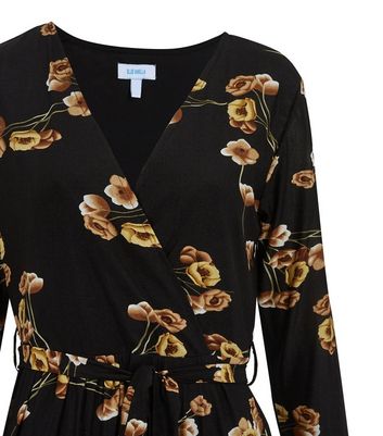 Image of Blue Vanilla Black Floral Tiered Wrap Dress New Look