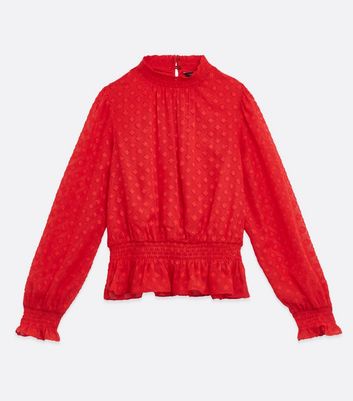 Image of Red Diamond Chiffon High Neck Top New Look