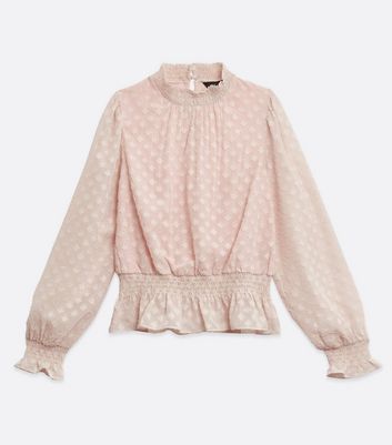 Image of Pale Pink Diamond Chiffon High Neck Blouse New Look