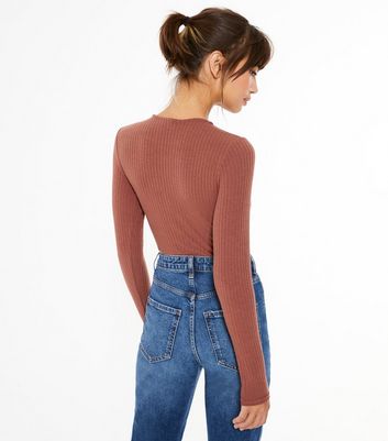 Rust Long Sleeve Ribbed Bodysuit | New Look