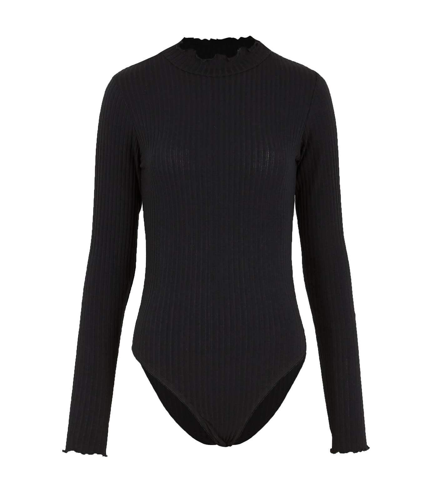Black Ribbed High Frill Neck Bodysuit Image 5