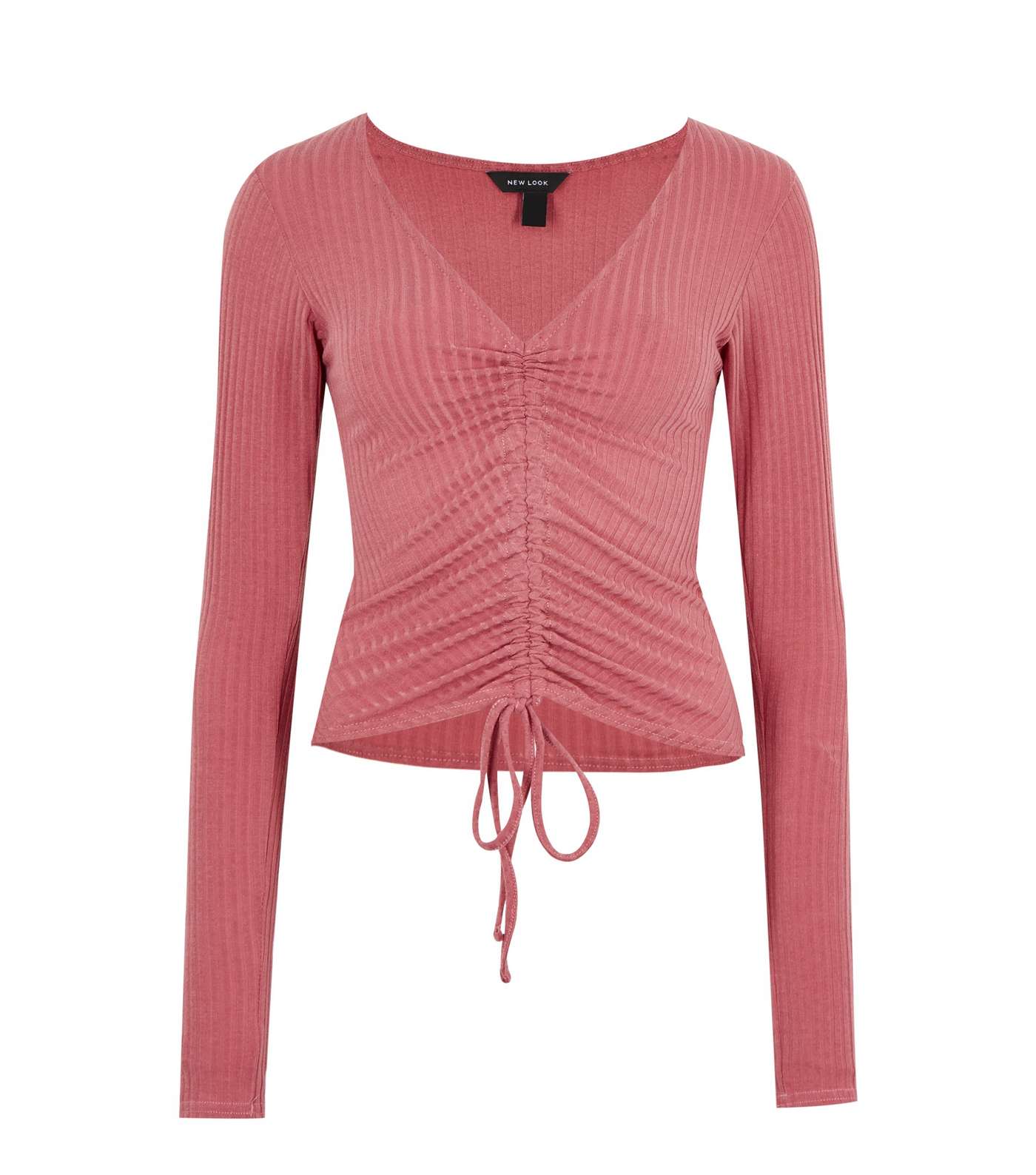 Pink Ribbed Ruched Tie Front Top Image 5