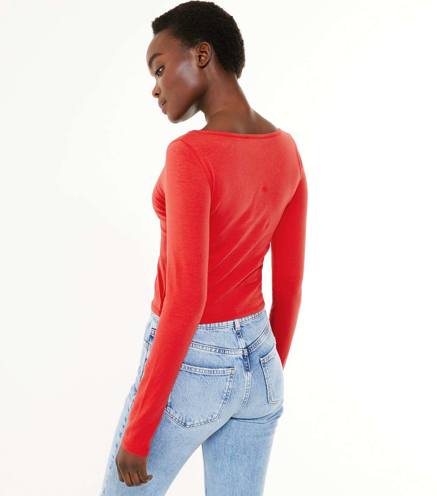 Red Asymmetric Neck Long Sleeve Top Image 3