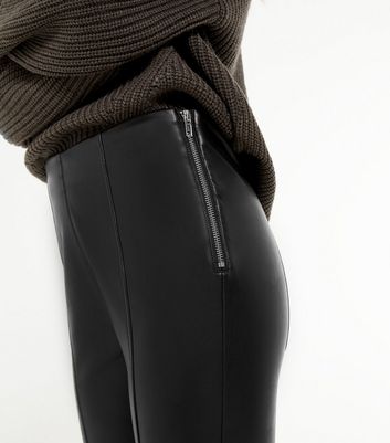 Petite Black Coated Leather-Look Zip 