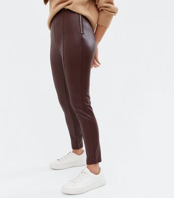 Petite Burgundy Coated Leather-Look Zip 