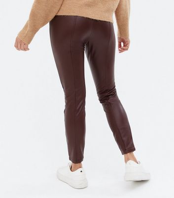 Petite Burgundy Coated Leather-Look Zip 