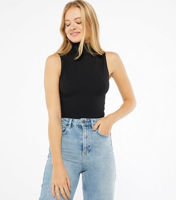 black roll neck sleeveless bodysuit