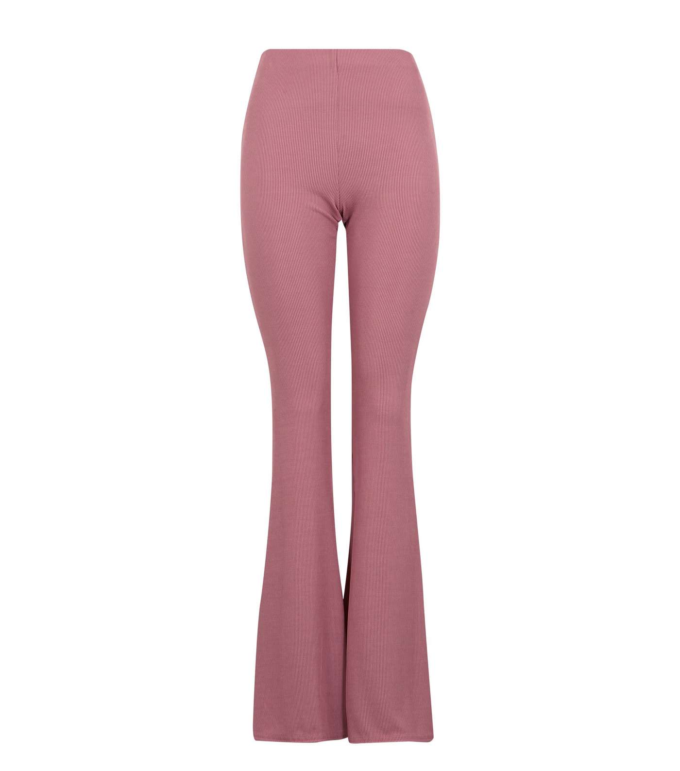 Pink Ribbed Jersey Flared Trousers Image 5