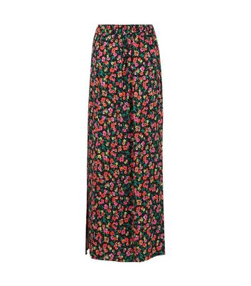Image of Black Floral Split Hem Maxi Skirt New Look