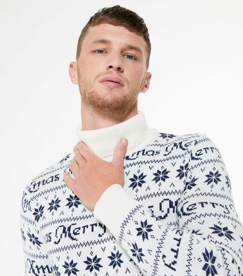 White Fair Isle Roll Neck Merry Christmas Jumper New Look