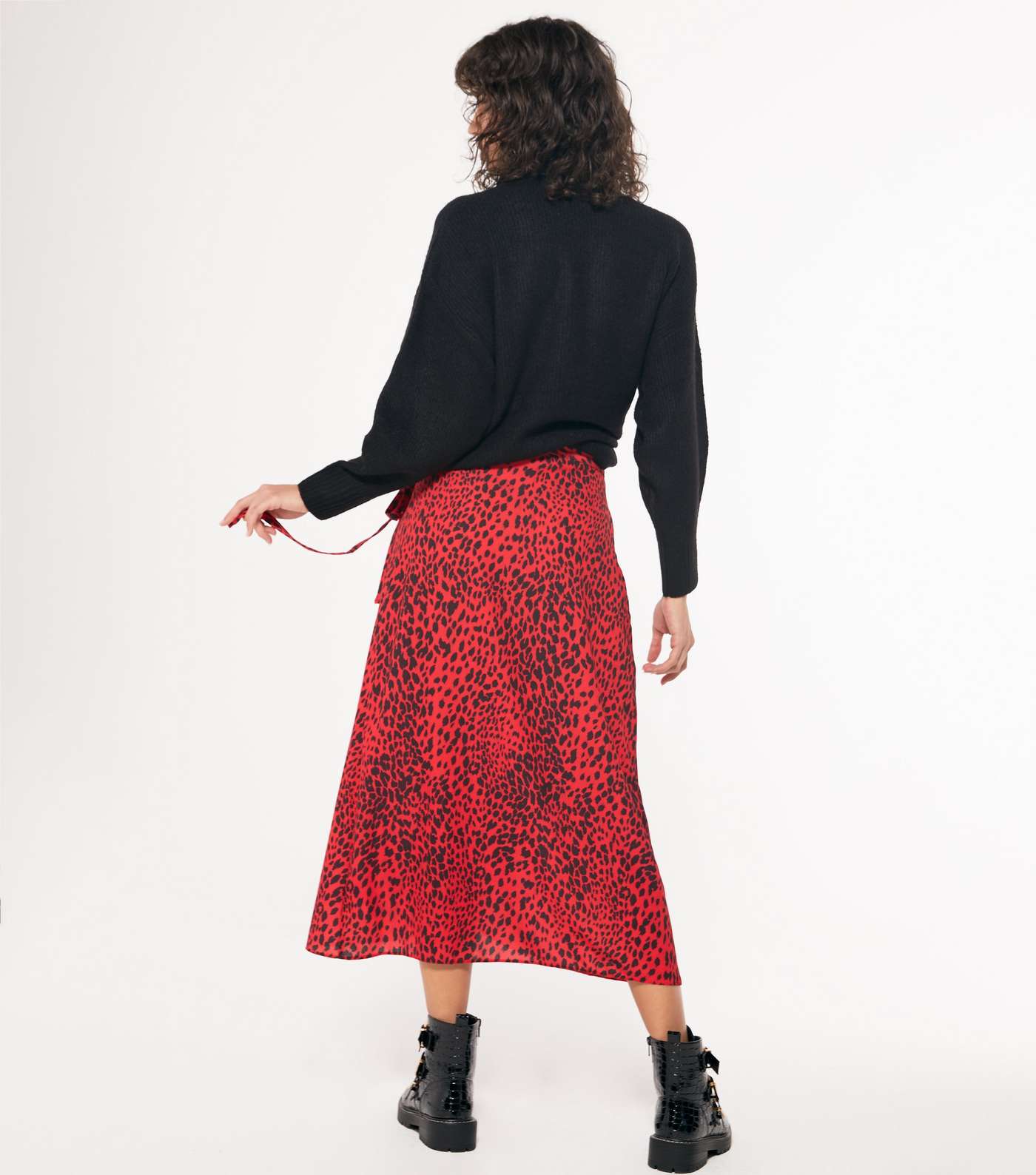 Red Leopard Print Wrap Midi Skirt Image 3