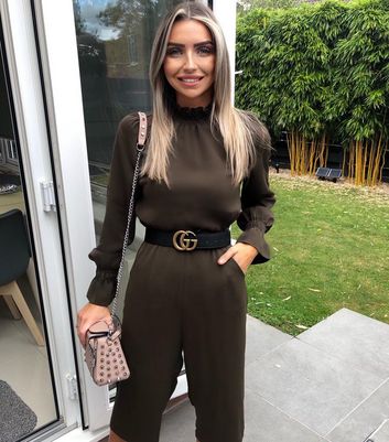 Image of AX Paris Dark Green Frill High Neck Crop Jumpsuit New Look