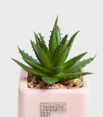 Image of Pale Pink Diamanté 'E' Initial Planter New Look