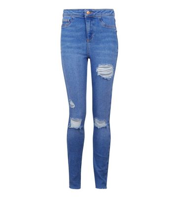 high waisted skinny blue ripped jeans