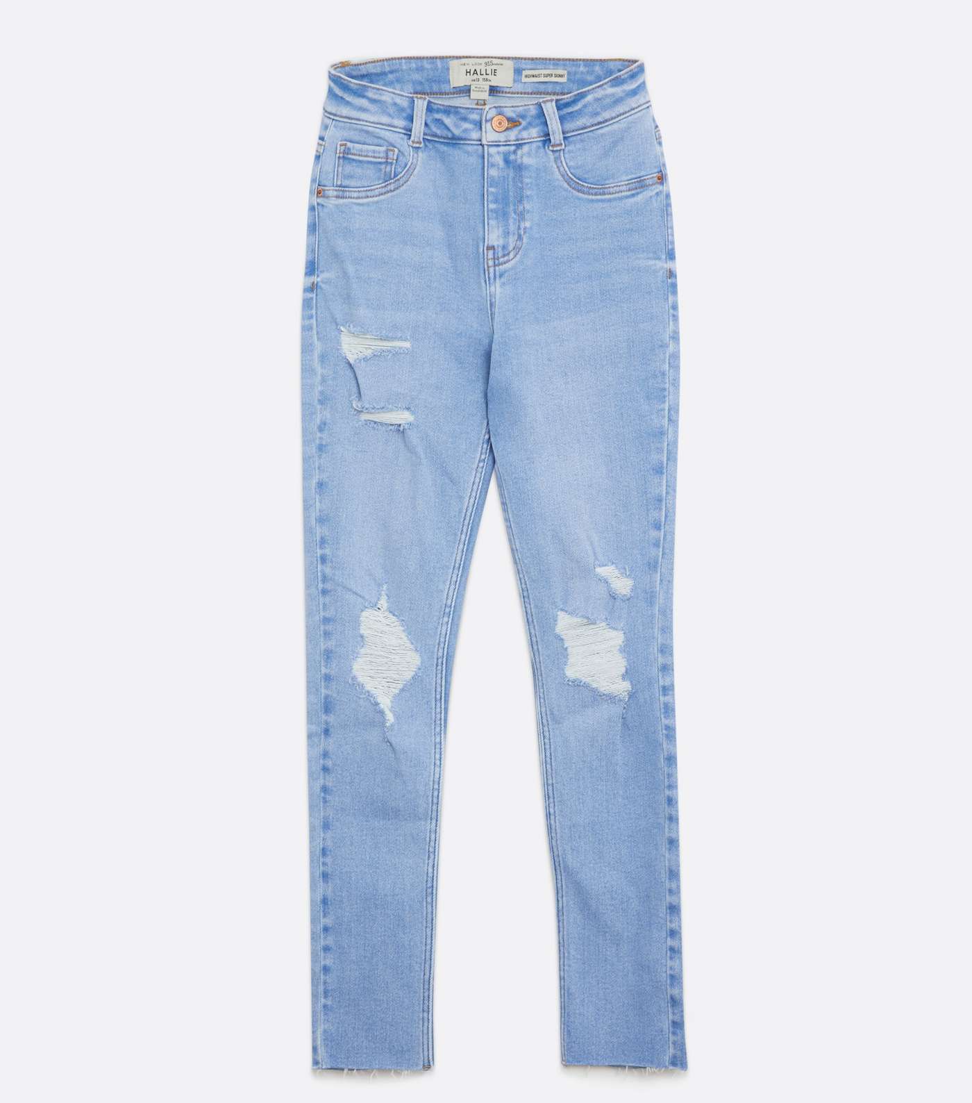 Girls Blue Mid Wash Ripped Hallie Super Skinny Jeans  Image 4