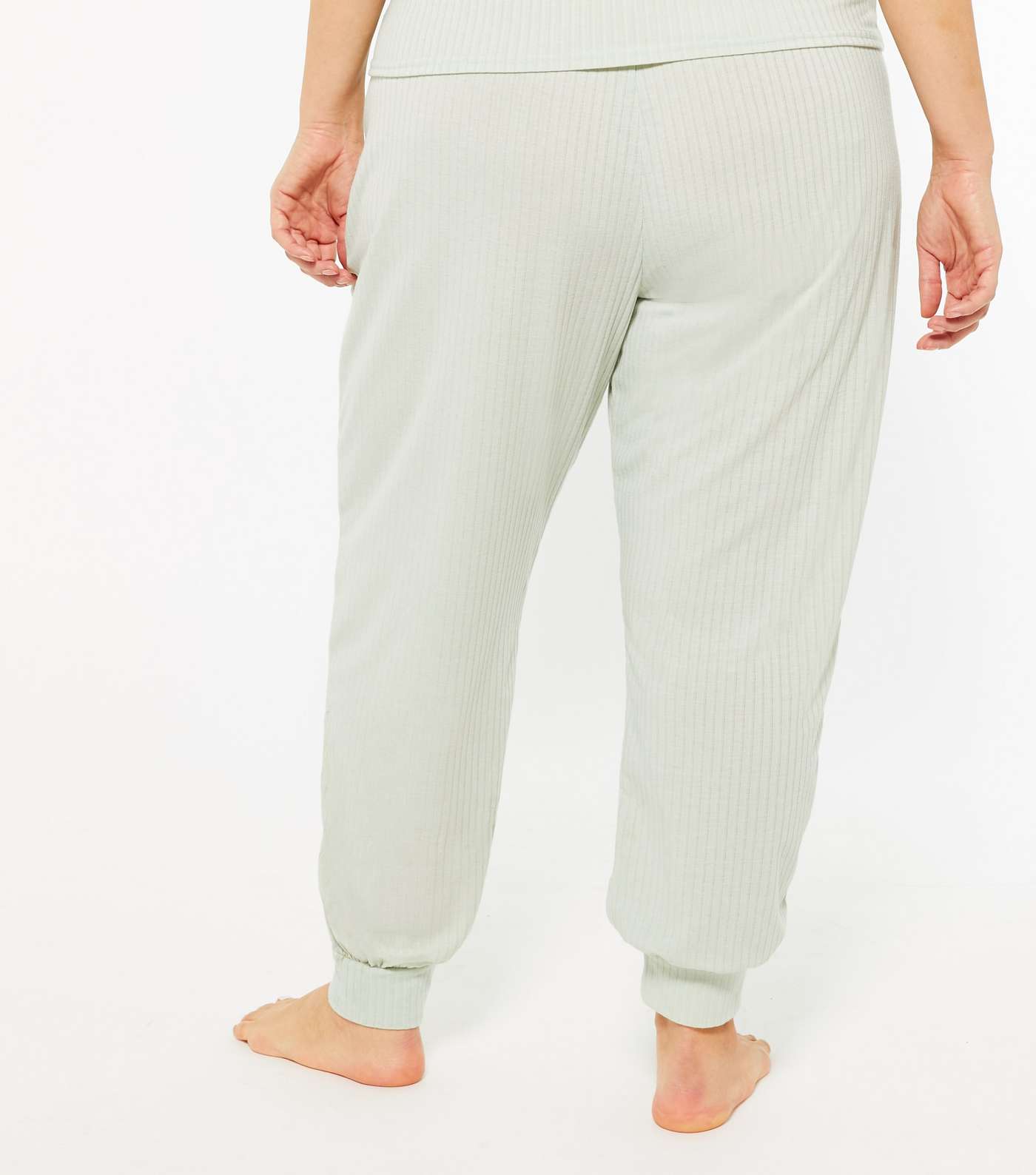 Curves Light Green Ribbed Jersey Lounge Joggers Image 3